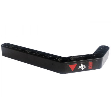 black technic liftarm modified bent thick 1 x 11.5 double with red triangle high and white rabbit pattern model right side sticker - set 42094