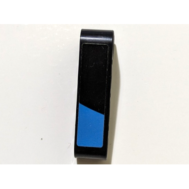 black technic liftarm modified bent thick l-shape 2 x 4 with dark azure trapezoid stripe pattern model right side sticker - set 42162