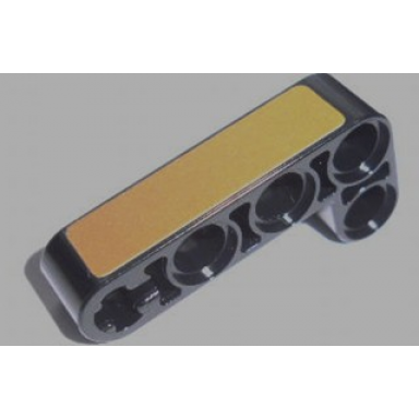 black technic liftarm modified bent thick l-shape 2 x 4 with gold panel pattern sticker - set 8007