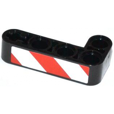 black technic liftarm modified bent thick l-shape 2 x 4 with red and white danger stripes pattern model left side sticker - set 42008