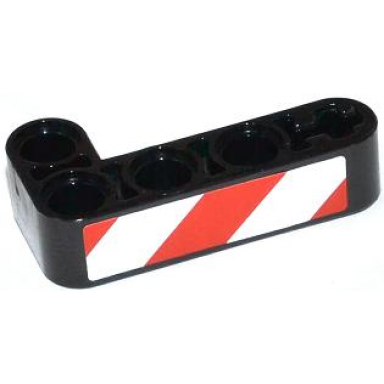 black technic liftarm modified bent thick l-shape 2 x 4 with red and white danger stripes pattern model right side sticker - set 42008