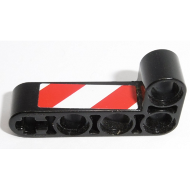 black technic liftarm modified bent thick l-shape 2 x 4 with red and white danger stripes pattern sticker - set 42009