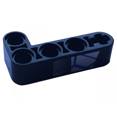 black technic liftarm modified bent thick l-shape 2 x 4 with carbon fiber and blue and silver race pattern model right side sticker - set 42123