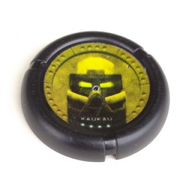 black throwing disk with bionicle bamboo kaukau mask pattern