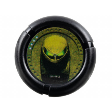 black throwing disk with bionicle bamboo miru mask pattern