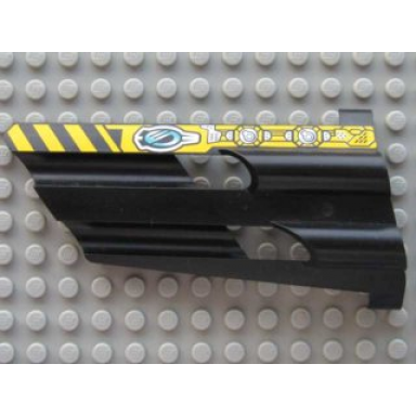black technic panel fairing 4 large long large holes side b with black and yellow danger stripes cm and machinery pattern sticker - set 8450