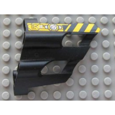 black technic panel fairing 1 large short large holes side a with black and yellow danger stripes and machinery pattern sticker - set 8450