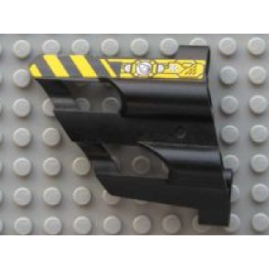 black technic panel fairing 2 large short large holes side b with black and yellow danger stripes and machinery pattern sticker - set 8450