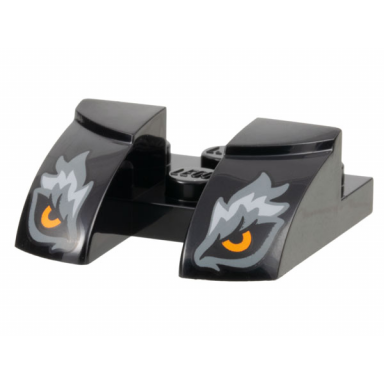 black wedge 3 x 3 curved with cutout with orange wolf eyes dark bluish gray and light bluish gray fur pattern