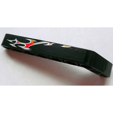 black technic liftarm modified bent thick 1 x 9 7 - 3 with flames pattern model right sticker - set 8646