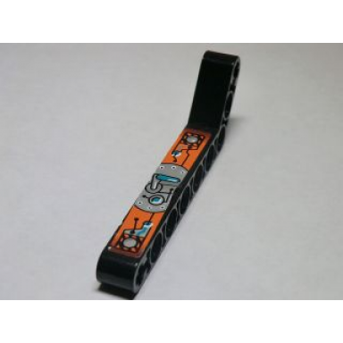 black technic liftarm modified bent thick 1 x 9 7 - 3 with dark turquoise silver and orange gauges and levers pattern model left sticker - set 8305