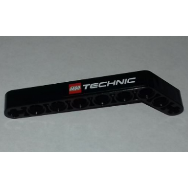 black technic liftarm modified bent thick 1 x 9 7 - 3 with lego technic logo pattern model right side sticker - sets 9395 9398