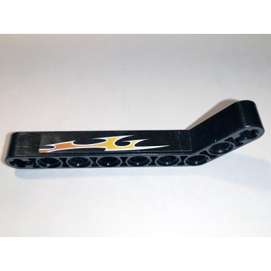 black technic liftarm modified bent thick 1 x 9 7 - 3 with orange flames pattern left side a sticker - set 8167
