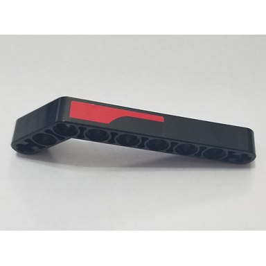 black technic liftarm modified bent thick 1 x 9 7 - 3 with red stripe pattern model left side sticker - set 8167