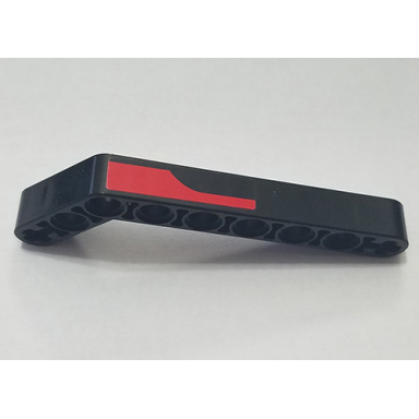 black technic liftarm modified bent thick 1 x 9 7 - 3 with red stripe pattern model right side sticker - set 8167