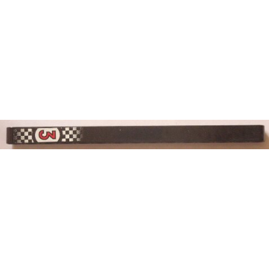 black technic liftarm thick 1 x 15 with red number 3 on white background and white and black checkered pattern sticker - set 8238
