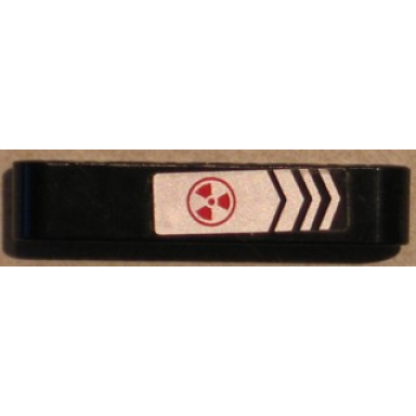 black technic liftarm thick 1 x 5 with silver and black chevrons and red radioctivity warning pattern sticker - set 8106