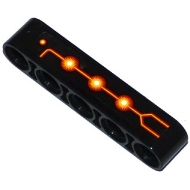 black technic liftarm thick 1 x 5 with fire cores and black red and yellow lines pattern model left side sticker - set 70144