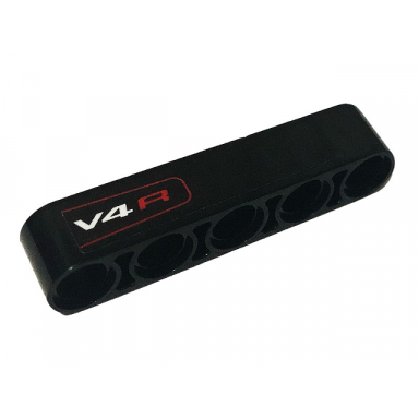 black technic liftarm thick 1 x 5 with v4 r and red stripe pattern sticker - set 42107