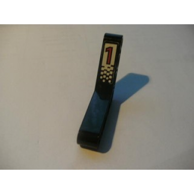 black technic liftarm modified bent thick 1 x 7 4 - 4 with 1 and checkered pattern sticker - set 8237