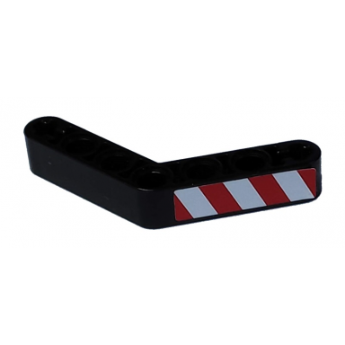 black technic liftarm modified bent thick 1 x 7 4 - 4 with red and white danger stripes pattern model left side sticker - set 8292