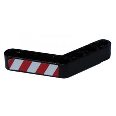 black technic liftarm modified bent thick 1 x 7 4 - 4 with red and white danger stripes pattern model right side sticker - set 8292