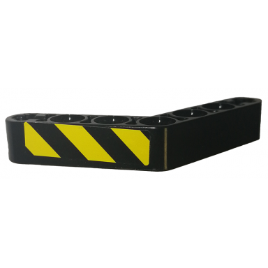 black technic liftarm modified bent thick 1 x 7 4 - 4 with black and yellow danger stripes pattern 2 sticker - set 9397