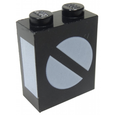 black brick 1 x 2 x 2 with inside axle holder with train switch white pattern