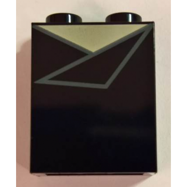 black brick 1 x 2 x 2 with inside stud holder with white triangle and light bluish gray triangle outline pattern