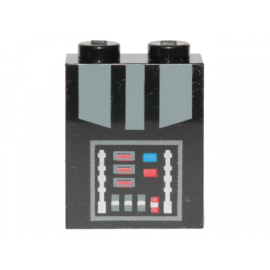 black brick 1 x 2 x 2 with inside stud holder with dark bluish gray armor and control panel with blue and red buttons pattern brickheadz darth vader torso