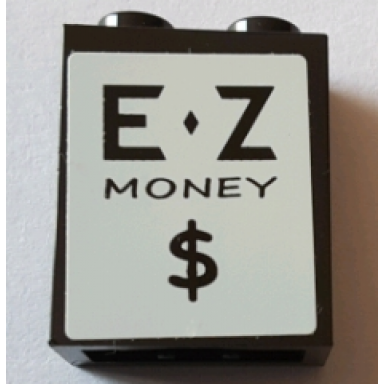 black brick 1 x 2 x 2 with inside stud holder with e z money $ pattern sticker - set 71016
