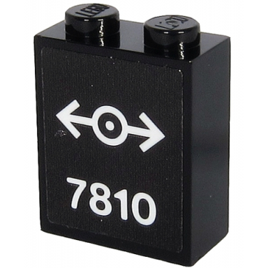 black brick 1 x 2 x 2 with inside stud holder with white 7810 and train logo on black background pattern sticker - set 40370