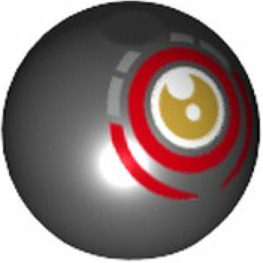 black technic ball joint with gold and white eye in red circle pattern