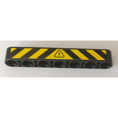black technic liftarm thick 1 x 7 with warning sign and black and yellow danger stripes pattern sticker - set 42082