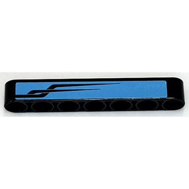black technic liftarm thick 1 x 7 with black angled stripes on dark azure background pattern model right side sticker - set 42098