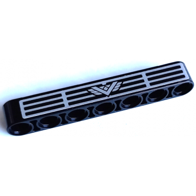 black technic liftarm thick 1 x 7 with silver letter v on wings and grille pattern sticker - set 42106