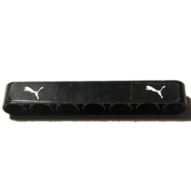 black technic liftarm thick 1 x 7 with white puma logos pattern stickers - set 42137