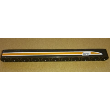 black technic liftarm thick 1 x 11 with 27 and orange and white stripes pattern model right side sticker - set 9397