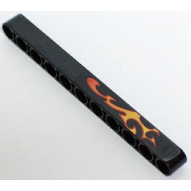 black technic liftarm thick 1 x 11 with yellow and orange flame pattern model left side sticker - set 8646