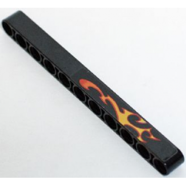 black technic liftarm thick 1 x 11 with yellow and orange flame pattern model right side sticker - set 8646