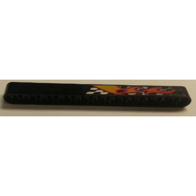 black technic liftarm thick 1 x 11 with flames and silver checkered pattern model left side sticker - set 8645