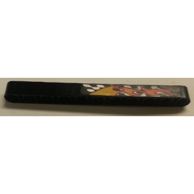 black technic liftarm thick 1 x 11 with flames and silver checkered pattern model right side sticker - set 8645