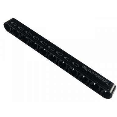 black technic liftarm thick 1 x 11 with dark bluish gray tread plate with 9 holes and raptor pattern model left side sticker - set 42126