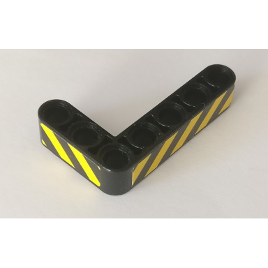black technic liftarm modified bent thick l-shape 3 x 5 with black and yellow danger stripes pattern model right side stickers - set 42082