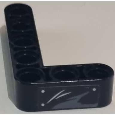 black technic liftarm modified bent thick l-shape 3 x 5 with dark bluish gray stain silver rivets and scratches pattern sticker - set 70915