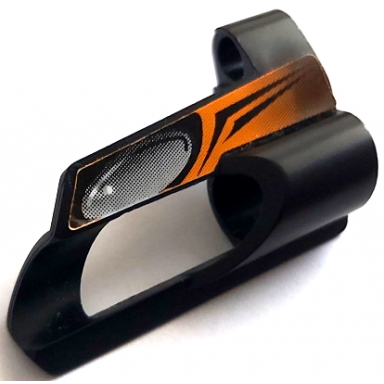 black technic panel fairing 5 small short large hole side a with silver oval orange area pattern sticker - set 8516