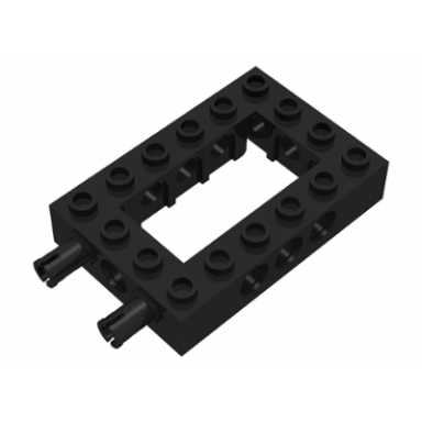 black technic brick 4 x 6 open center with 2 fixed rotatable friction pins on end