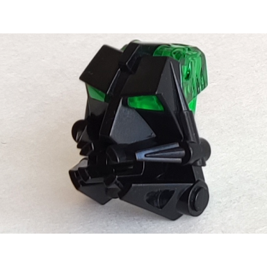 black bionicle head connector block 3 x 4 x 1 2 3 with trans-green eye brain stalk 32553 32554