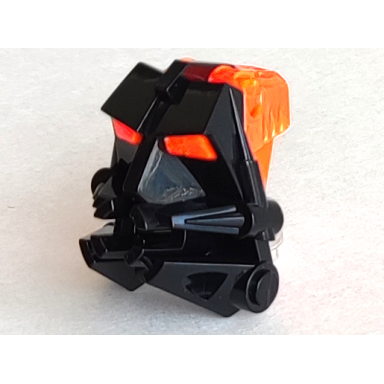 black bionicle head connector block 3 x 4 x 1 2 3 with trans-neon orange eye brain stalk 32553 32554