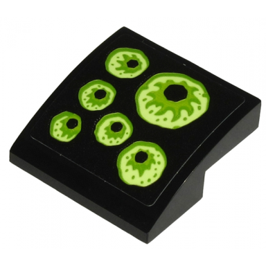 black slope curved 2 x 2 x 2 3 inverted with 6 yellowish green eyes on black background pattern model left side sticker - set 70432